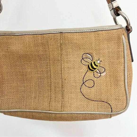 Coach LE Limited Bumble Bee Floral Y2K Mini Bag w Raffia Shoulder Purse tag READ - Picture 4 of 8